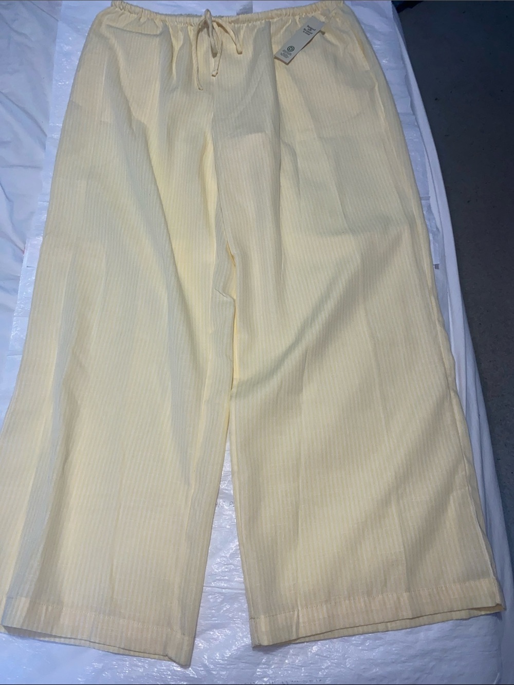 Casual Light Yellow Striped Wide-Leg Drawstring Pants